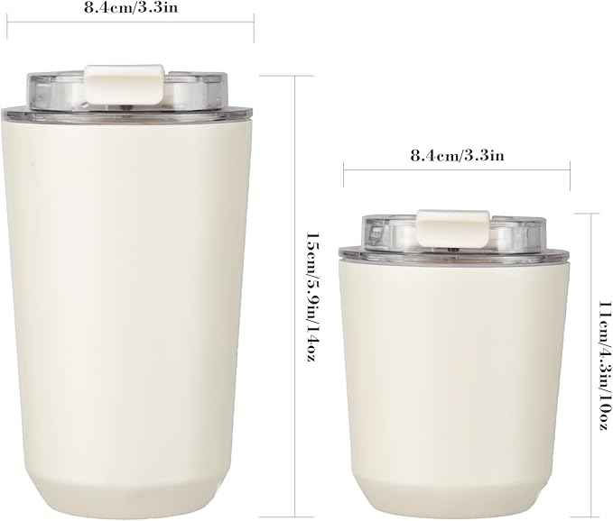 Puraville 2 Pack Insulated Tumblers with Lid, 10 oz Travel Coffee Mug Stainless Steel Vacuum Cup, Leak Proof Double Walled Coffee Tumbler for Iced and Hot Drinks, Peacock Blue and Cream