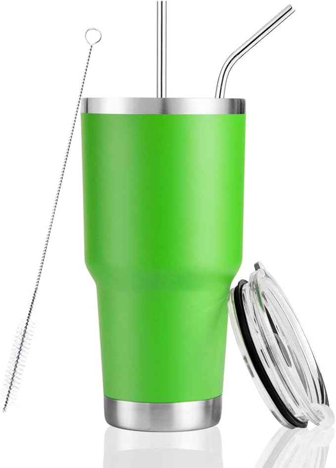 Joyclub 30oz Tumbler Stainless Steel Double Wall Vacuum Insulated Tumbler Cup Travel Mug with Lid, Straw and Cleaning Brush for Cold and Hot Drinks (Green)