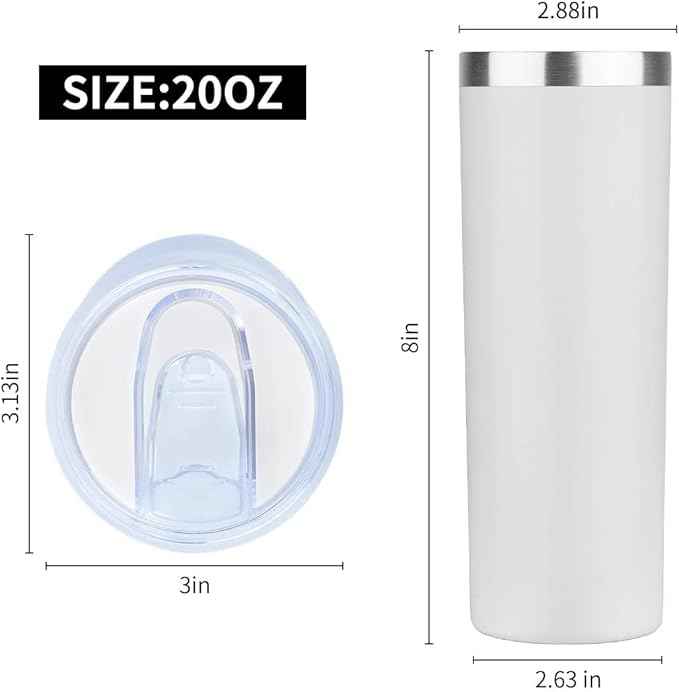 HASLE OUTFITTERS 20 oz Skinny Tumblers Bulk Set, Stainless Steel Insulated Slim Tumblers with Lids, Reusable Double Wall Travel Coffee Mugs, Durable Powder Coated Travel Water Cups(White, 12)