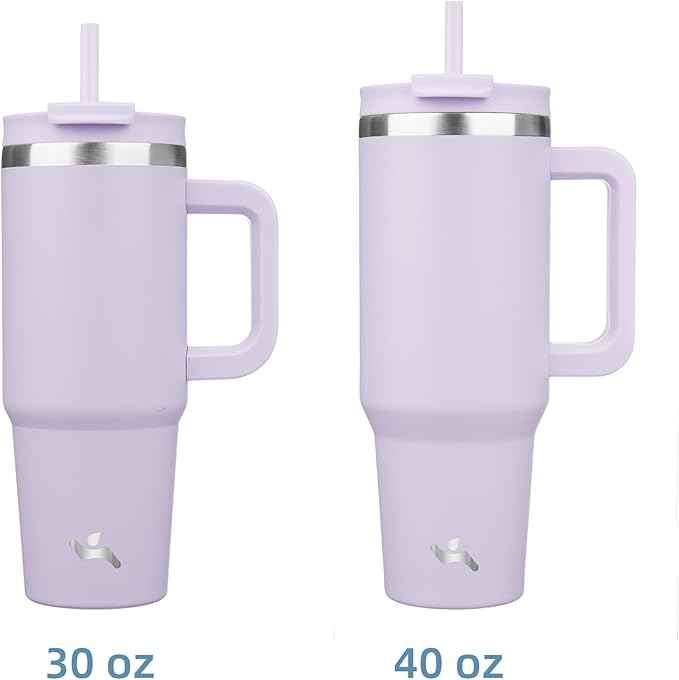 Konokyo 30 oz Tumbler with Handle and 2 Straws,2 in 1 Lid Insulated Water Bottle Stainless Steel Travel Coffee Mug,Wisteria