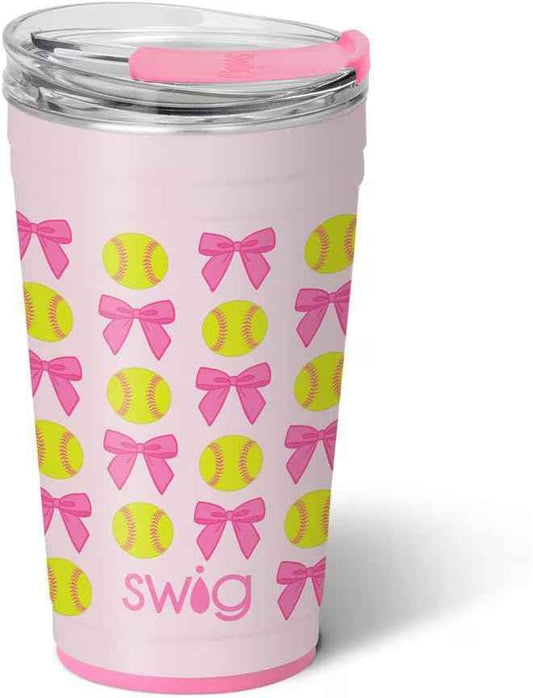 Swig Life 24oz Party Cup, Stackable Insulated Travel Coffee Tumbler with EZ Slider Lid, Cup Holder Friendly, Stainless Steel 24 oz Tumbler, Reusable Coffee Mug (Pitch Hit Run)