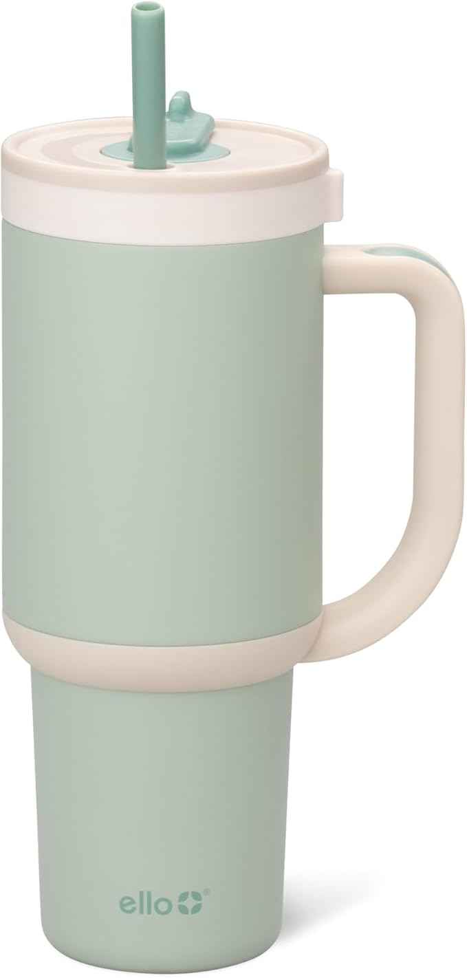 Ello Oasis 30 oz Tumbler with Handle & Retracting Straw | Reusable Insulated Stainless Steel Cup 100% Leakproof, Gifts for Teens Women Men | Keeps cold for 24 Hours, Cup Holder Friendly, Pistachio