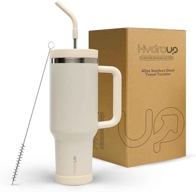 40oz Travel Tumbler Cup with Handle, Two-Way Slider Lid, Stainless Steel Straw with Silicone Tip, Vacuum Insulated Water Bottle for Hot & Cold Drinks, Great Gifts for Mom