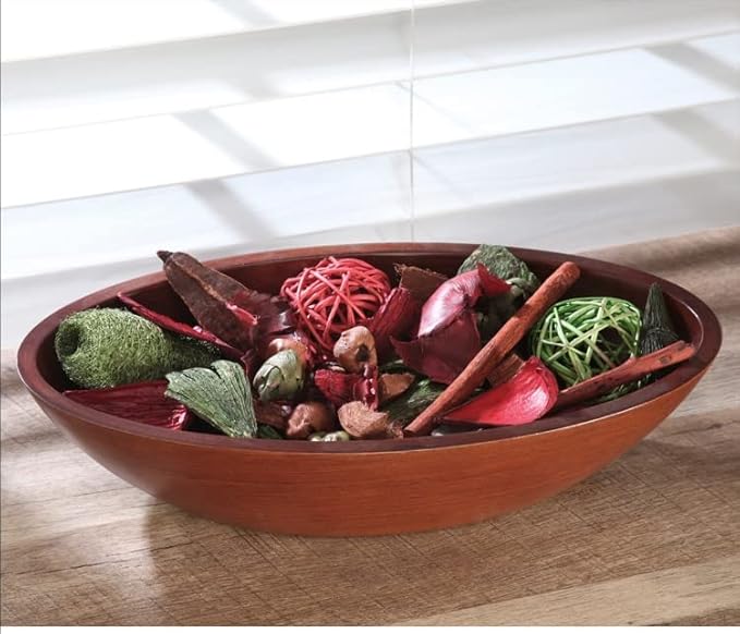 Hosley 14.5 Inch Dark Brown Wood Oval Bowl, Rustic Decorative Centerpiece for Dry Potpourri & Orbs, Elegant Home & Office Decor, Ideal Gift for Weddings, Spas & Reiki