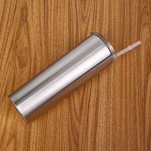 Double Wall 18/8 Stainless Steel Vacuum slim skinny tumbler with straw and lid, insulated travel mug keeping beverage cold and warm (Stainless steel, 20oz)