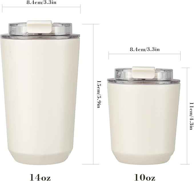 Puraville Insulated Tumblers with Lid, 14 oz Travel Coffee Mug Stainless Steel Vacuum Cup, Leak Proof Reusable Double Walled Coffee Tumbler for Iced and Hot Drinks, Cream