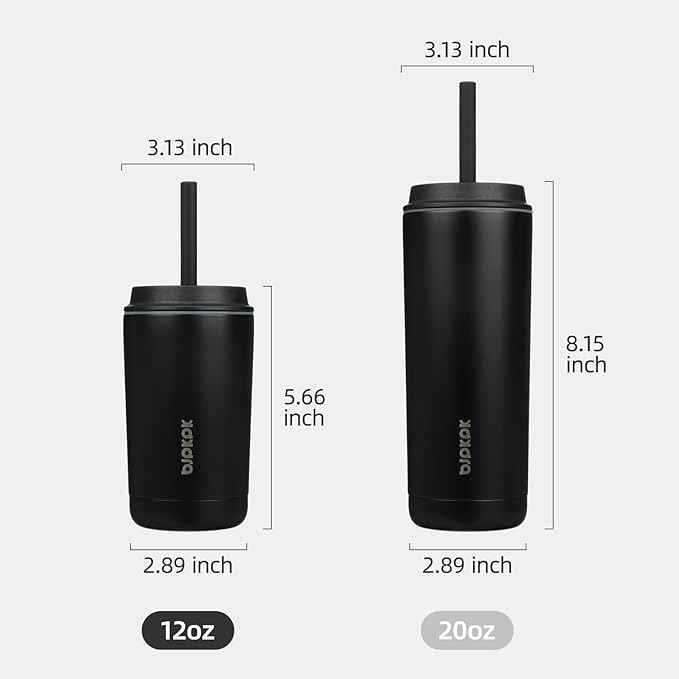 BJPKPK Insulated Tumbler with Lid and Straw,12 oz Stainless Steel Travel Coffee Mug,Spill Proof Thermal Cup,Keep Drinks Cold and Hot,Black
