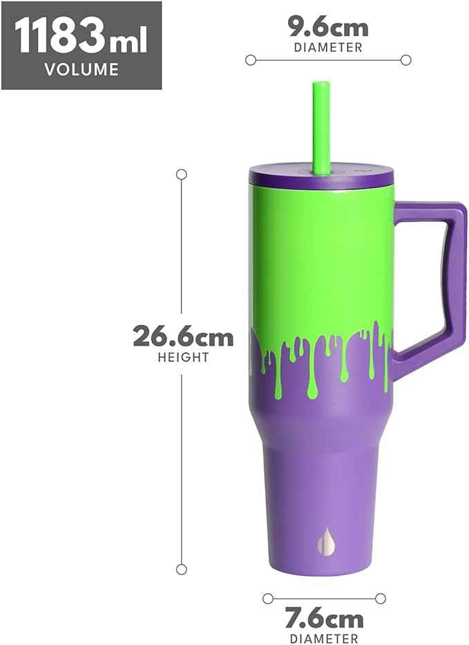 Elemental 40 oz Tumbler with Handle and Straw - Spill Proof Insulated Stainless Steel Commuter for Cold Beverages - Travel Coffee Mug with 2 Straws & Spill Proof Lid - 40oz - Poison Drip