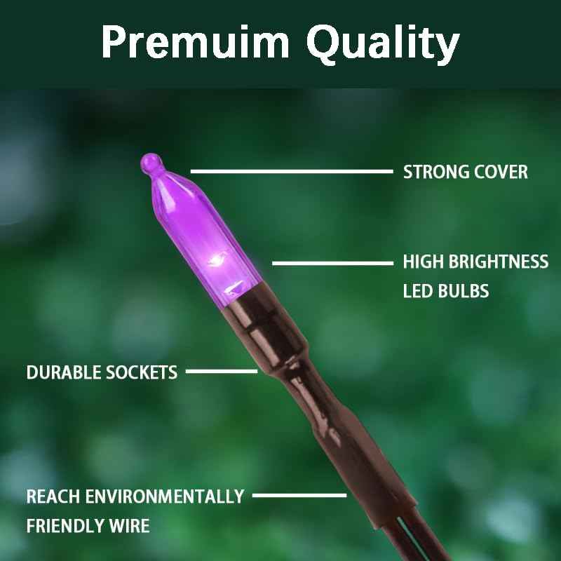 Purple Halloween Lights Battery Operated,2PK18Ft 50 LED Mini String with Timer 8 Modes Twinkle Light Outdoor Waterproof for Tree Garland Decor