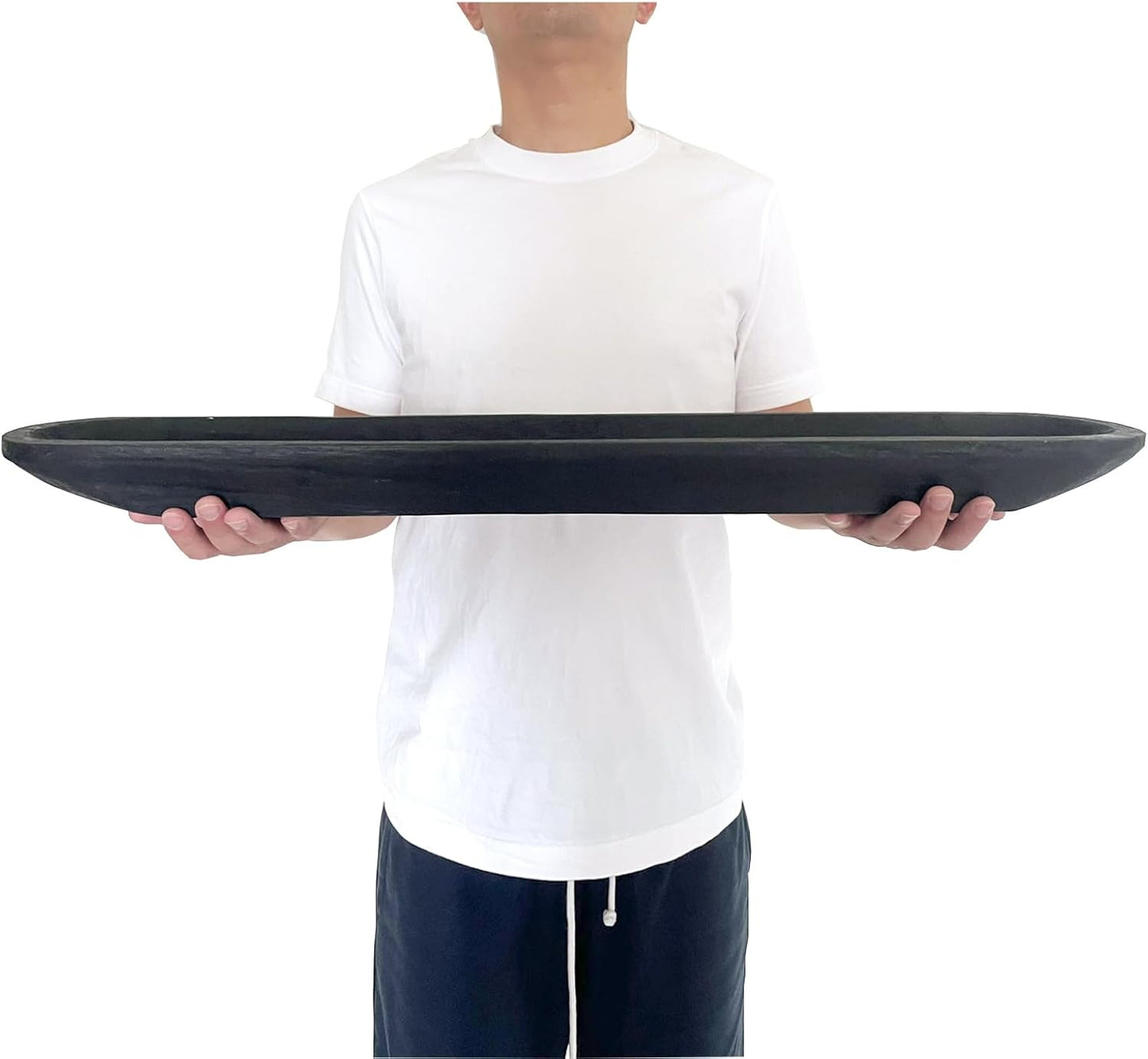 Wooden Dough Bowl Decor, Vintage Wooden Bowl Hand Carved Home Decor for Dining Table Center, Living Room, Kitchen Decor. (30inch black)