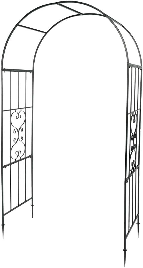 Outvita 7.3FT Garden Arch Arbor, Heavy Duty Metal Arbour Archway, Decorative Frame Stand Trellis with Ground Stakes for Wedding Ceremony Party Plant Climbing Rose Vines Lawn Patio Black