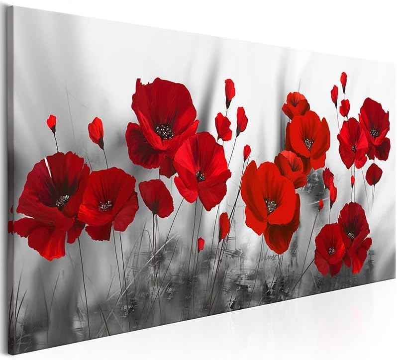 Red Flower Large Wall Art for Living Room - 48"L x 24"W Black and White Canvas Wall Art Bedroom Modern Abstract Floral Large Artwork Paintings Prints Pictures Wall Decor