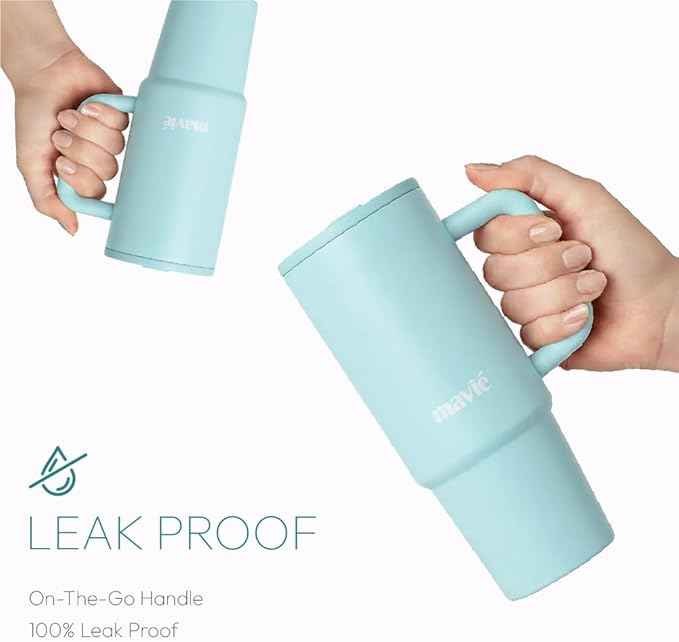 40oz Tumbler With Handle & Built-In Flip Straw, Double Insulated Stainless Steel Water Bottle With Leakproof Clear Lid, Scratch Resistant, Reusable Cup Holder Friendly Travel Coffee Mug (Blue)