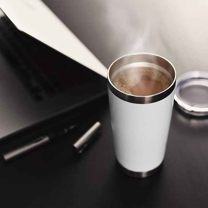 DOMICARE 20oz Stainless Steel Tumbler Bulk with Lid, Double Wall Vacuum Insulated Travel Mug, Powder Coated Coffee Cup, Powder White, 12 Pack