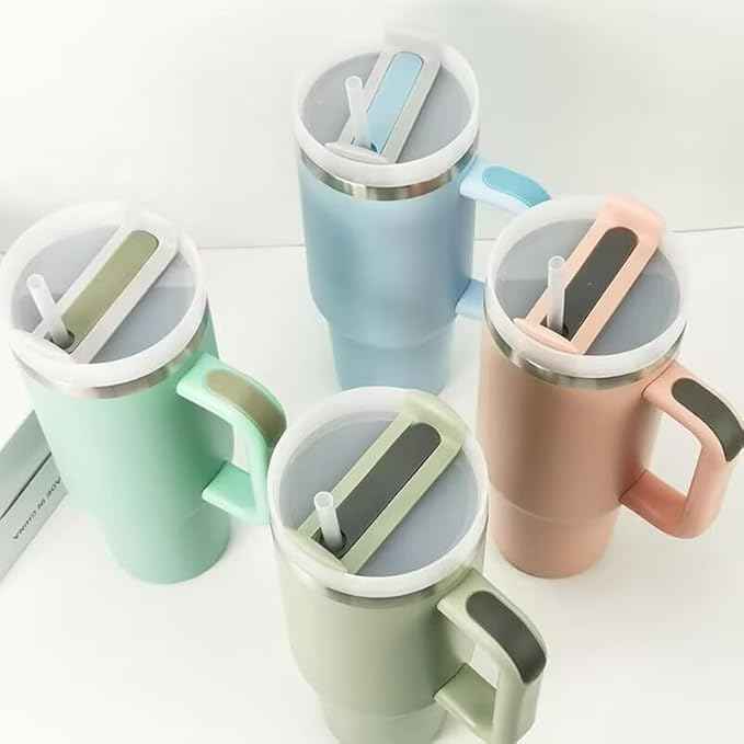 40oz Insulated Travel Mug Tumbler With Handle and Straw,Stainless Steel Double Wall Vacuum Cup Keep Drink Cold and Hot (Dune#)