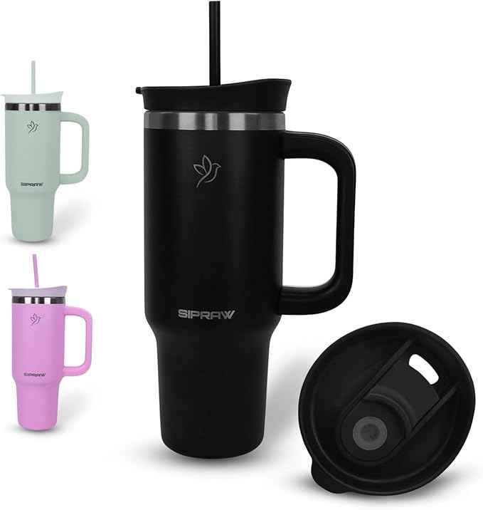 30oz Tumbler with Handle and Straw Insulated Stainless Steel Travel Mug Vacuum Double Wall Coffee Cup Leak Resistant Lid BPA-Free Cup Holder Friendly for Hot & Cold Drinks, Black