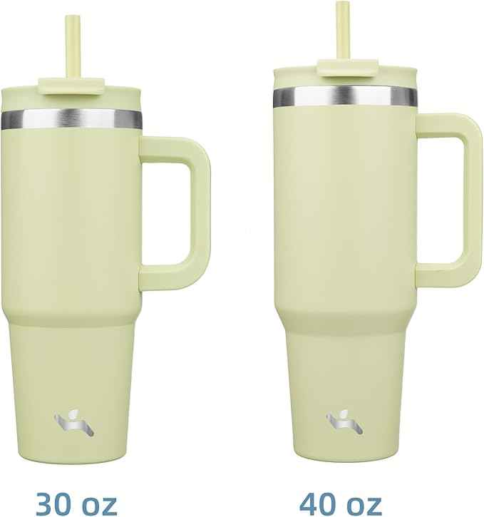 Konokyo 30 oz Tumbler with Handle and 2 Straws,2 in 1 Lid Insulated Water Bottle Stainless Steel Travel Coffee Mug,Macaron Green