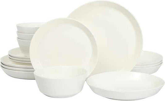 Gibson Home Summer Shades 16 Piece Plates and Bowls Dishes Service for 4 Porcelain Dinnerware Set - White