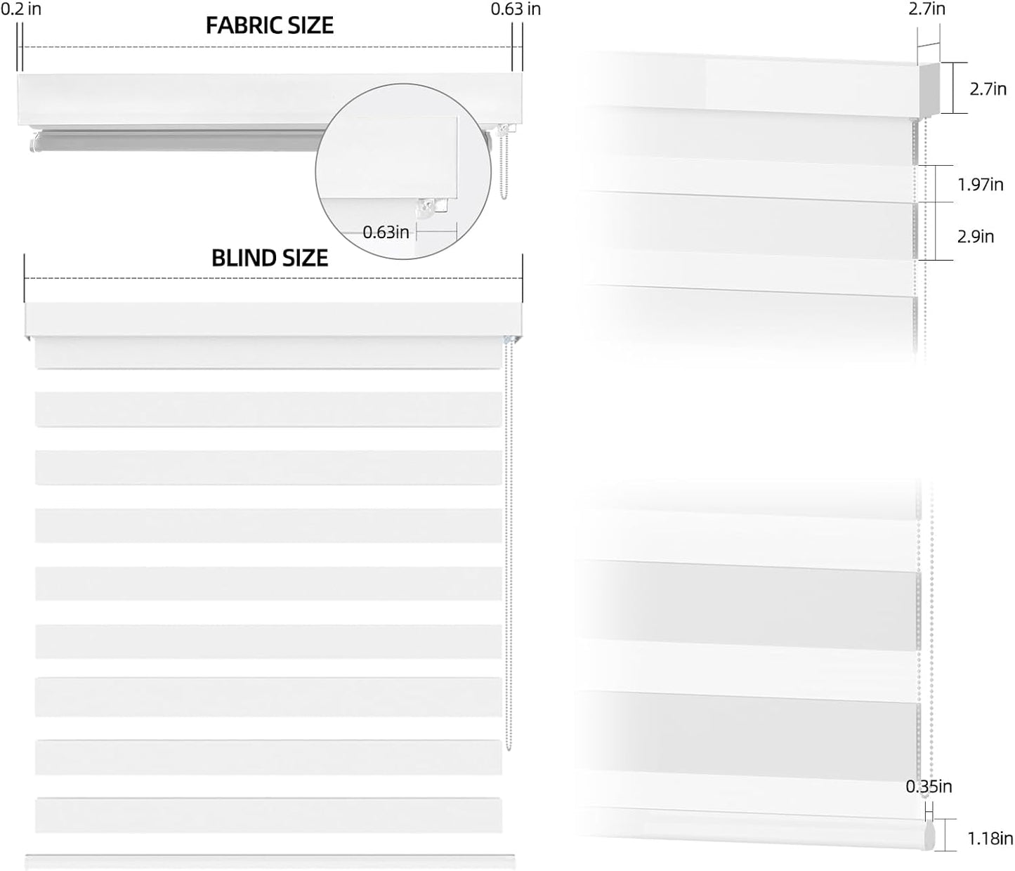 Zebra Blinds for Windows (36" W x 72" H, White) Zebra Roller Window Shades, Corded Dual Layer Light Filtering Privacy for Day and Night, Light Control and Protecting Privacy for Home and Office