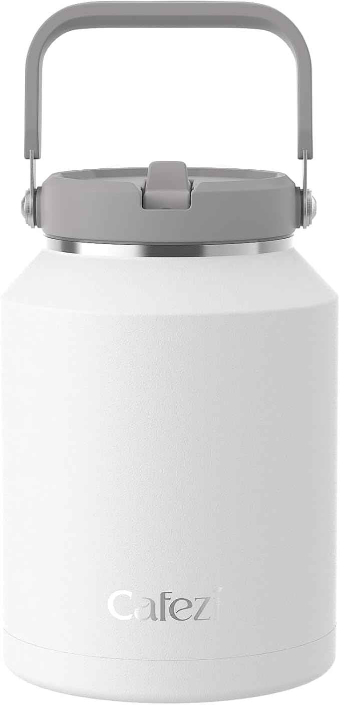 64 oz Insulated Water Bottle with Flip Straw, Vacuum Insulated Stainless Steel Jug with Top Handle, Leak-Proof Lid, Sweat-Free, Wide Mouth, Keeps Ice Cold up to 34 Hours