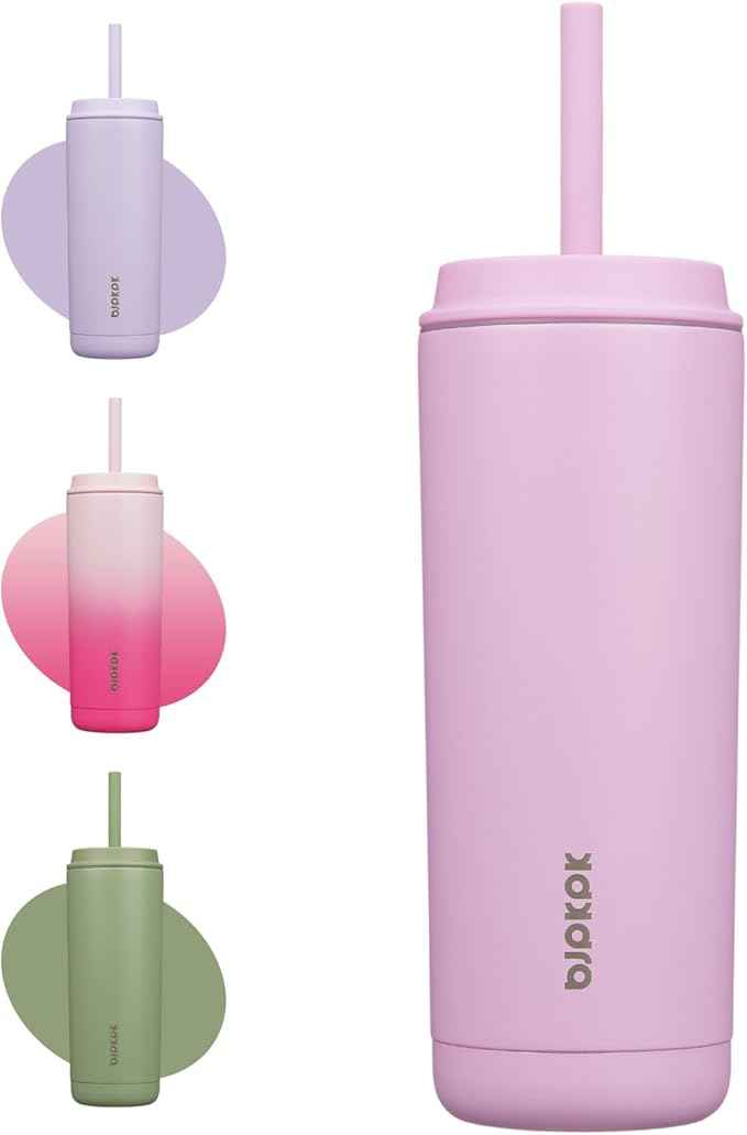 BJPKPK Insulated Tumbler with Lid and Straw,20 oz Stainless Steel Travel Coffee Mug,Spill Proof Thermal Cup,Keep Drinks Cold and Hot,Light Pink