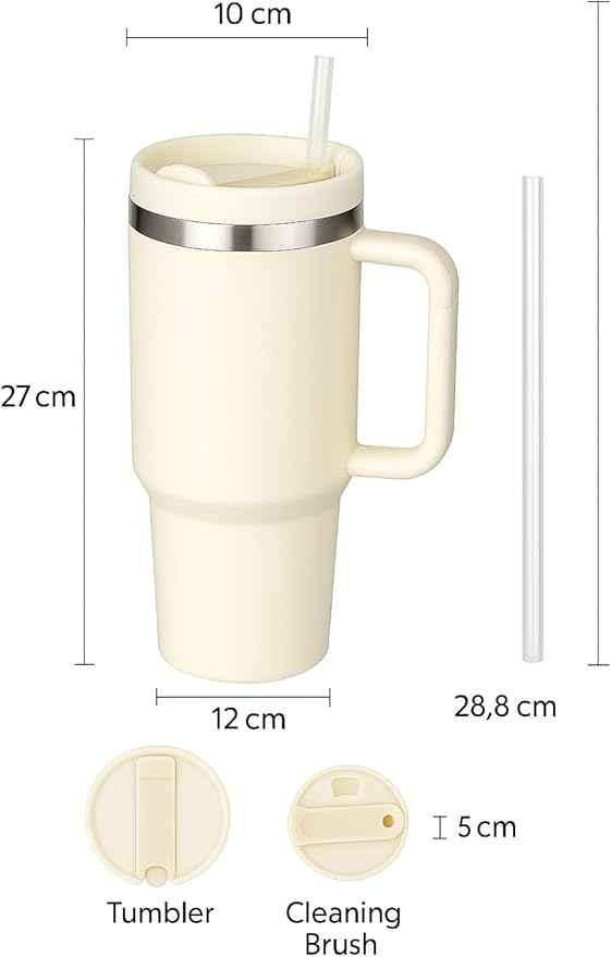 40 oz Tumbler with Handle and Straw | Insulated Stainless Steel Travel Mug with Leak Proof Lid | Cup Holder Friendly | BPA Free | Keeps Cold 12 Hours Hot 8 Hours
