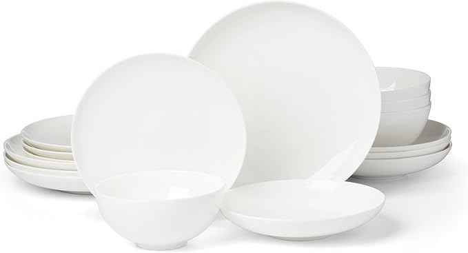 Lenox Dinnerware Set, Studio 1414 Coupe 16-Piece Set, Service For 4, Bone China Material, Dishwasher & Microwave Safe, Home And Kitchen, Kitchen And Dining, Plates And Bowls Sets (White, 16 Pieces)