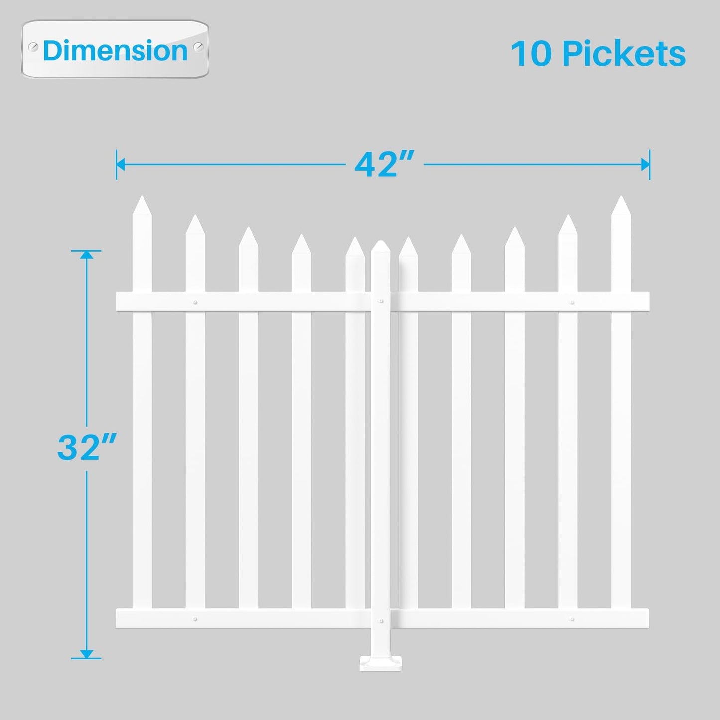 Patio Vinyl Picket Fence White Panels 36" H x 84" W PVC Decorative Fences for Front Yard Porch Patio Deck Pool Air Conditioner Safety Dog Fencing (20 Pickets, Scallop)