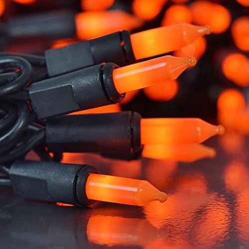 Holiday Pride 100 Count Orange Halloween Mini Lights with Black Wire (24 Ft) - Indoor/Outdoor Use - UL Listed - Static & Blinking Modes - Connectable