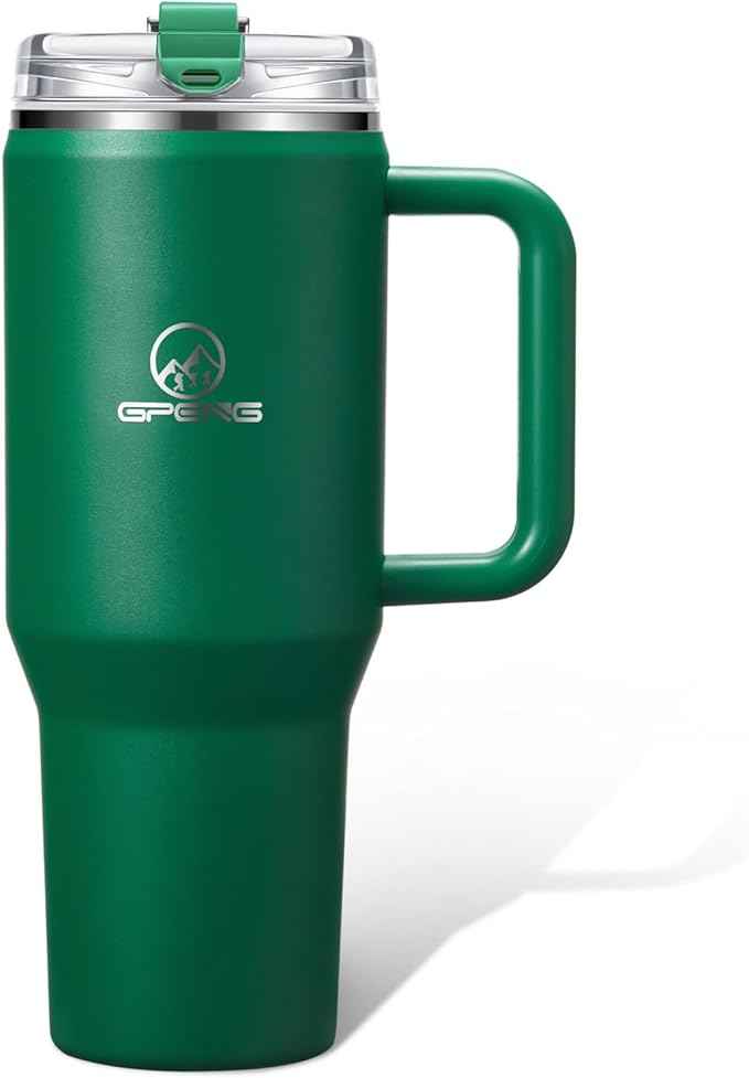 Gpeng 30/40/50 oz Tumbler with Handle, Water Bottles with Straw Lid, Insulated Stainless Steel Travel Mug Cup Holder Friendly, Keep Drinks Cold or Hot for Hours