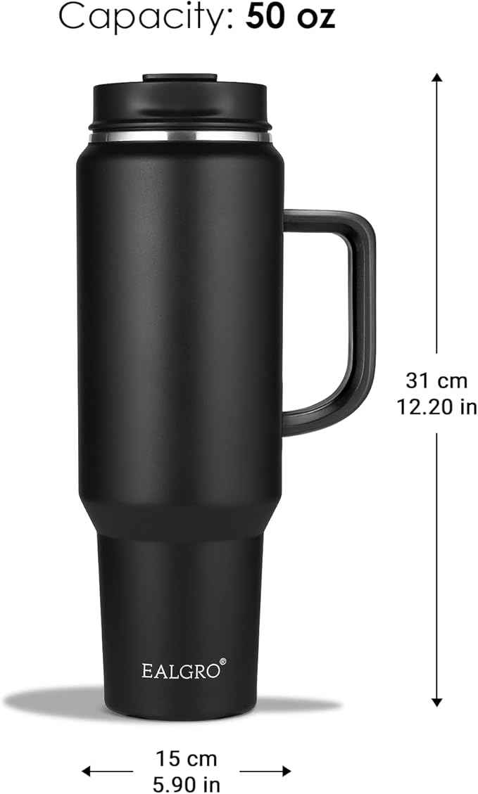 EALGRO 50 oz Tumbler with Handle, Insulated Tumblers with Lid and Straw, Large Metal Sports Water Bottle Jug, Thermal Stainless Steel Travel Coffee Mug Cup, Navy