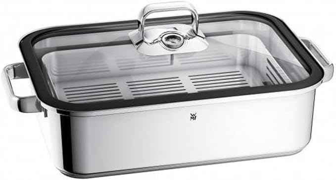 WMF Vitalis Compact with Silicone Edge/Thermometer/Aroma Steaming Rack Cromargan Steamer, Silver, 35 x 21.5 x 10 cm, 3.5 Litre