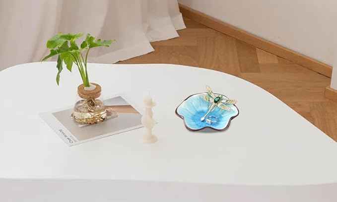 Ice Cracking Leaf Jewelry Dish, Decorative Ring Holder Small Trinket Tray Bowl, Gifts for Daughter Mom Friends, Lake Blue.