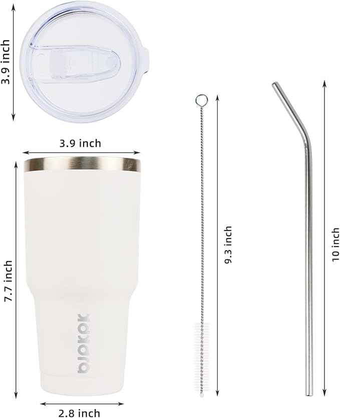 BJPKPK 30oz White Stainless Steel Tumbler With Lid And Straw Reusable Insulated Coffee Travel Thermal Tumblers Cup