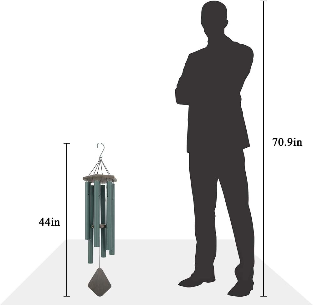 Wind Chimes Outdoor Large Deep Tone, 44 Inches Sympathy Wind Chimes Tuned Soothing Melody, Memorial Wind-Chime with 6 Heavy Tubes for Outside Decoration, Garden/Yard. Green