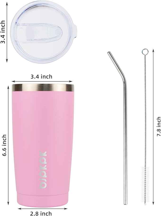 BJPKPK Insulated Tumbler 20 oz Stainless Steel Coffee Travel Thermal Cup With lids And Straws,Light Pink