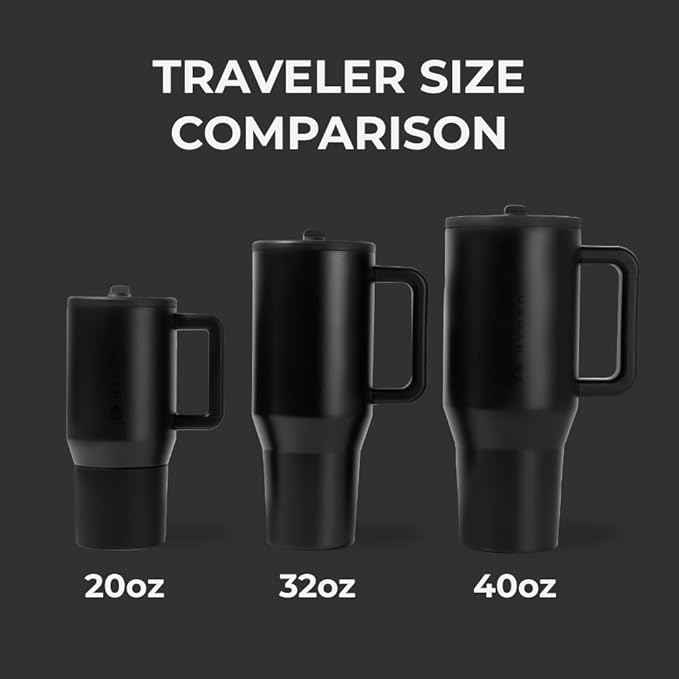 HydroJug Traveler - 40 oz Water Bottle with Handle & Flip Straw - Fits in Cup Holder, Leak Resistant Tumbler-Reusable Insulated Stainless Steel & Rubber Base - Gifts for Women & Men, Black