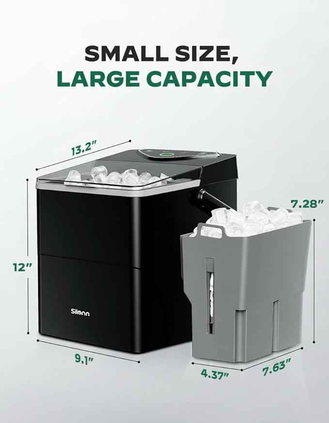 Silonn Countertop Ice Maker with Expanding Ice Basket, 9 Cubes in 6 Mins, 2.5L Ice Basket, Self-Cleaning Ice Maker with LED Touch Control, 2 Bullet Ice Sizes for Home, Kitchen, Office