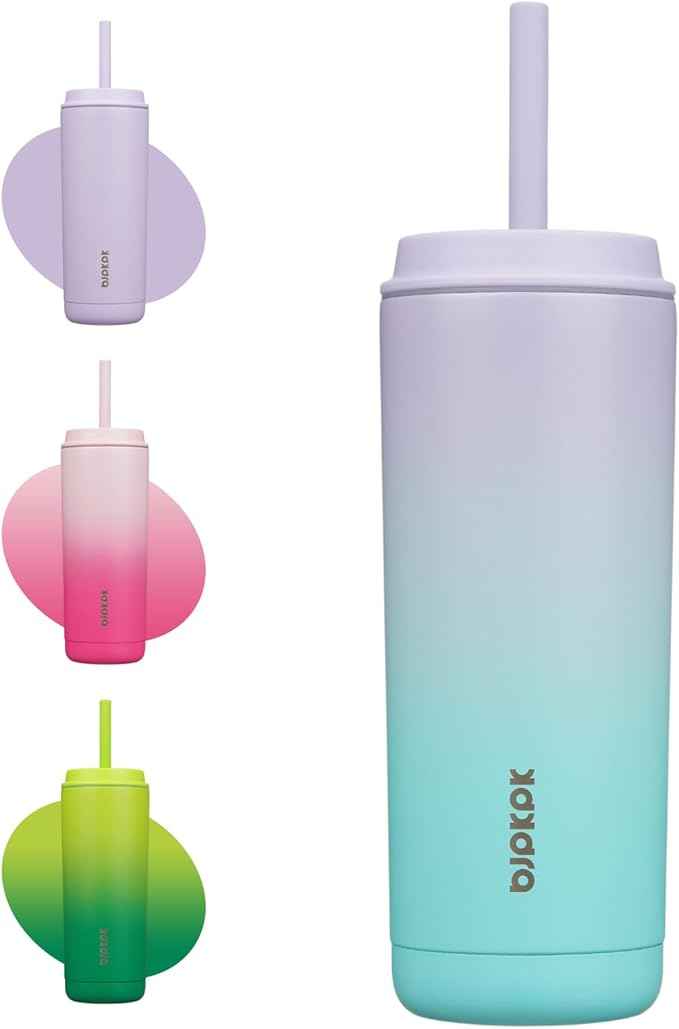 BJPKPK Insulated Tumbler with Lid and Straw,20 oz Stainless Steel Travel Coffee Mug,Spill Proof Thermal Cup,Keep Drinks Cold and Hot,Lavender Green