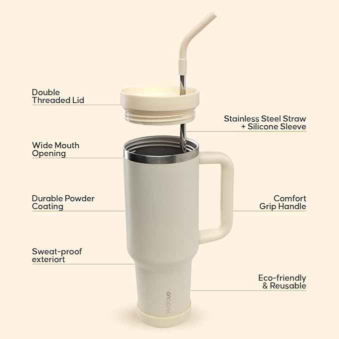 40oz Travel Tumbler Cup with Handle, Two-Way Slider Lid, Stainless Steel Straw with Silicone Tip, Vacuum Insulated Water Bottle for Hot & Cold Drinks, Great Gifts for Mom