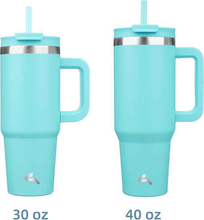 Konokyo 30 oz Tumbler with Handle and 2 Straws,2 in 1 Lid Insulated Water Bottle Stainless Steel Travel Coffee Mug,Turquoise