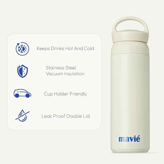 16oz Tumbler With Compartment for Ice, Double Insulated Stainless Steel Water Bottle With Twist Cap & Sip Lid, Travel Size for Purse & Reusable, Cup Holder Friendly Travel Coffee Mug (Cream)