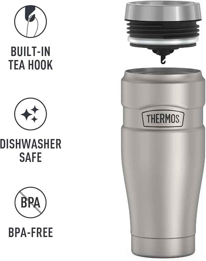 THERMOS Stainless King Travel Tumbler, 16 Ounce, Vacuum-Insulated | Matte Steel | Pack of 4