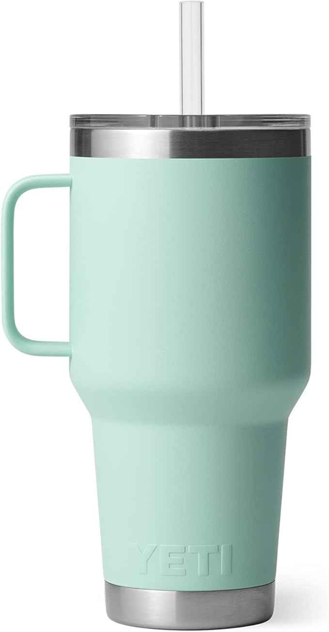YETI Rambler 35 oz Tumbler with Handle and Straw Lid, Travel Mug Water Tumbler, Vacuum Insulated Cup with Handle, Stainless Steel, Seafoam