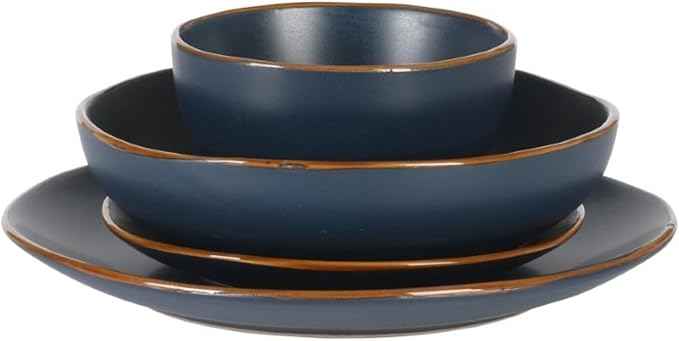 Gibson Home Hazeltine 16-Piece Navy Blue Stoneware Dinnerware Set – Plates and Bowls, Durable Ceramic Kitchen Dinner Set