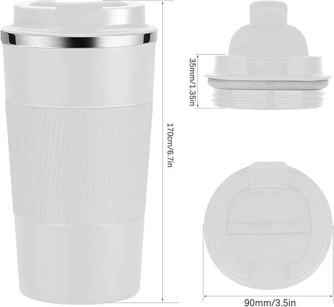 YINJAM 12oz Travel Coffee Mug Insulated Coffee Cups to Go with Leakproof Lid Vacuum Stainless Steel Double Walled Thermal Car Coffee Tumbler for Hot Cold Iced Tea Drinks Reusable (White, 12oz)