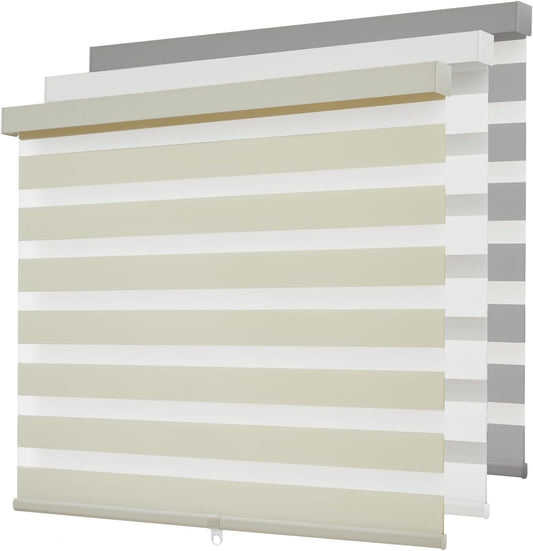 Cordless Zebra Blinds for Windows,Free-Stop Roller Zebra Shades,Light Filtering Blinds for Indoor windows with Upgraded Cassette,Pull Down Privacy Window Shades for Home (33" W x 72" H, Ivory)