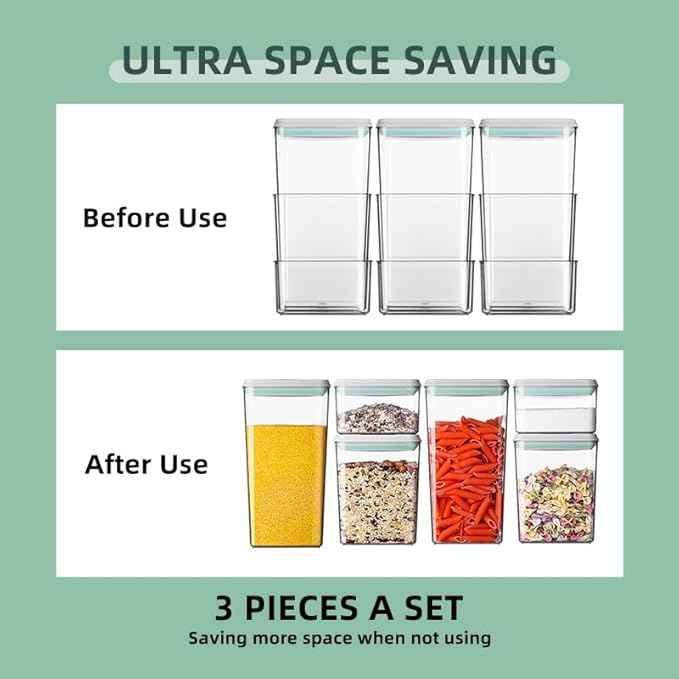 Ankou Airtight Food Storage Container Sets with Lids 6Pcs Pop Containers for Kitchen Pantry Organization BPA-Free Stackable Kitchen Storage Containers for Cereal Flour Sugar (0.5, 1.2, 1.8qt)*2
