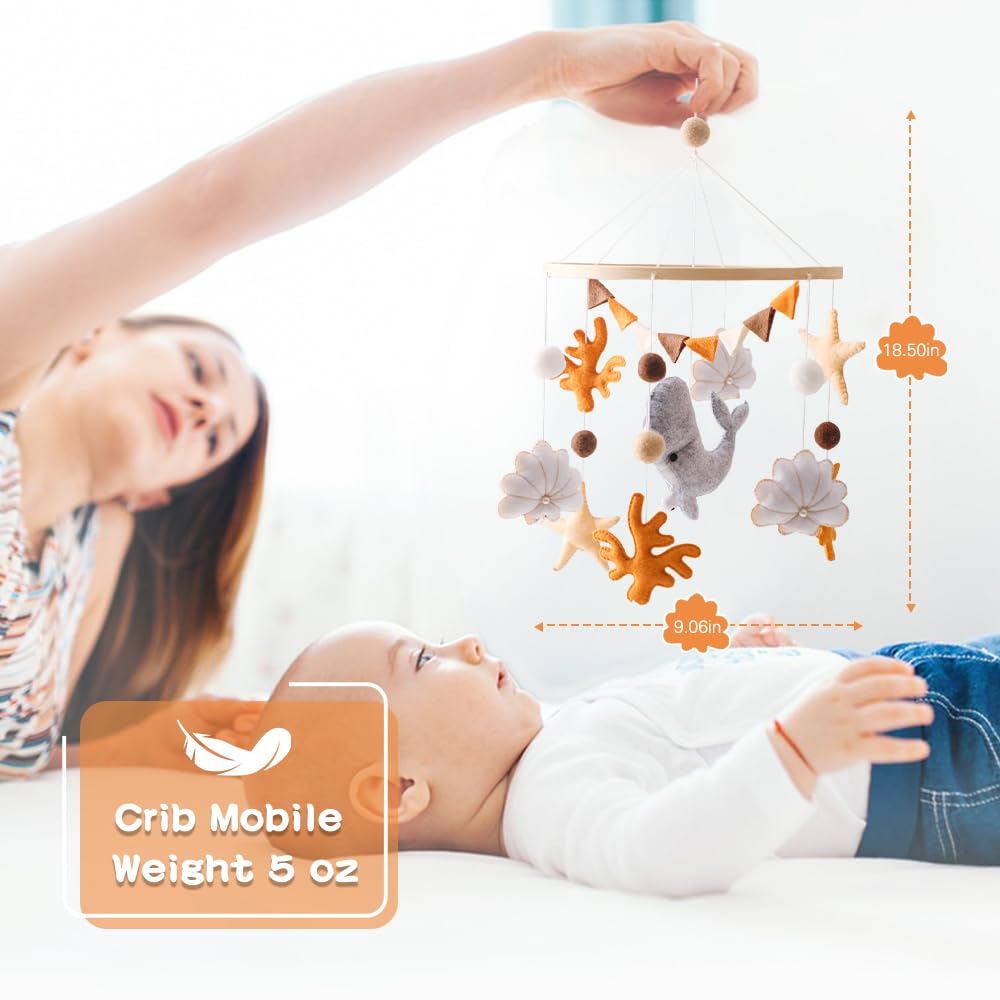 Baby Mobile for Crib - Ocean Animal Baby Mobiles - Baby Nursery Mobiles with Handmade Soft Felt Whale - Woodland Nursery Decor Toys for Ceiling Hanging | Perfect Baby Shower Gift for Baby Boys Girls