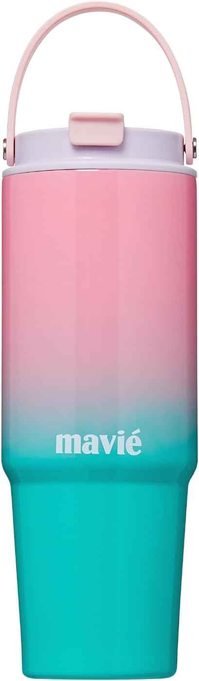 30oz Tumbler With Top Handle & Built-In Flip Straw + Sip Spout, Double Insulated Stainless Steel Water Bottle, 100% Leakproof & Reusable, Cup Holder Friendly Travel Coffee Mug (Purple Pink)